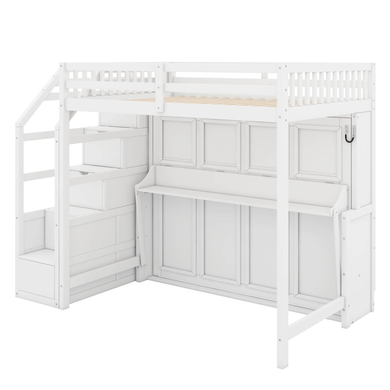 Lit double mezzanine double avec escalier de rangement et DEL
