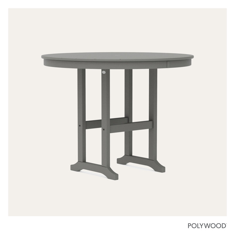 POLYWOOD Round Farmhouse Counter Table, 48", Slate Gray