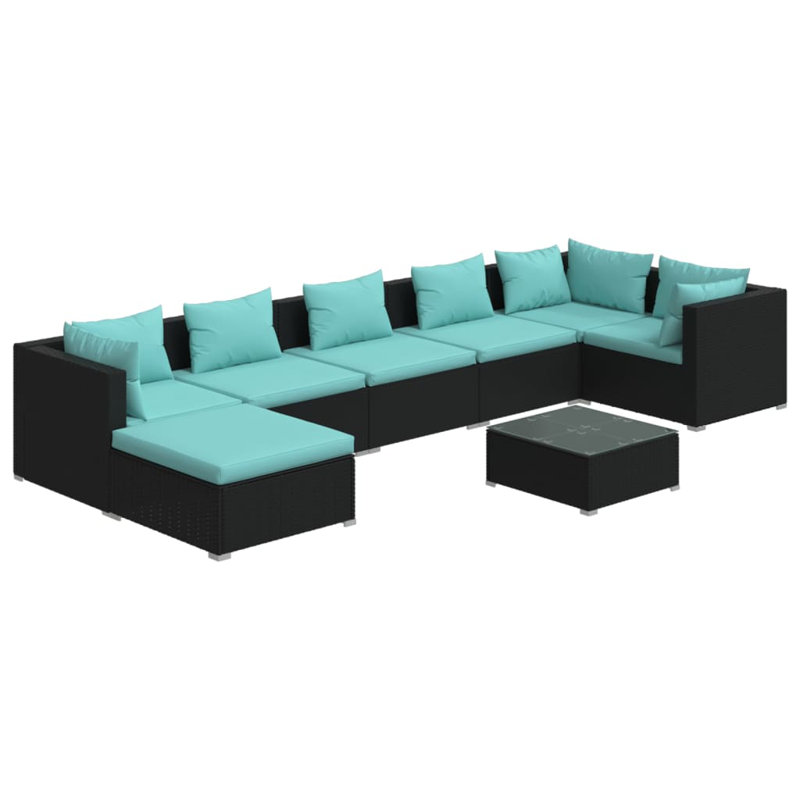 Ensemble modulaire de patio 23,6 po de largeur avec coussins, Bleu eau, Noir