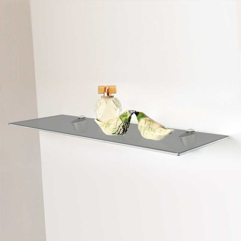 Tablette murale d'angle en verre flottant, Gris, H 0,25 po x l 27,5 po x P 6 po