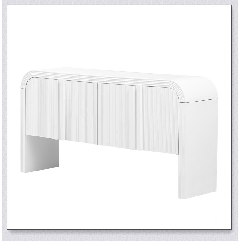 Armoire de rangement rayée avec 4 portes, réglable, idéale pour le bureau, l'entrée et le salon, Blanc