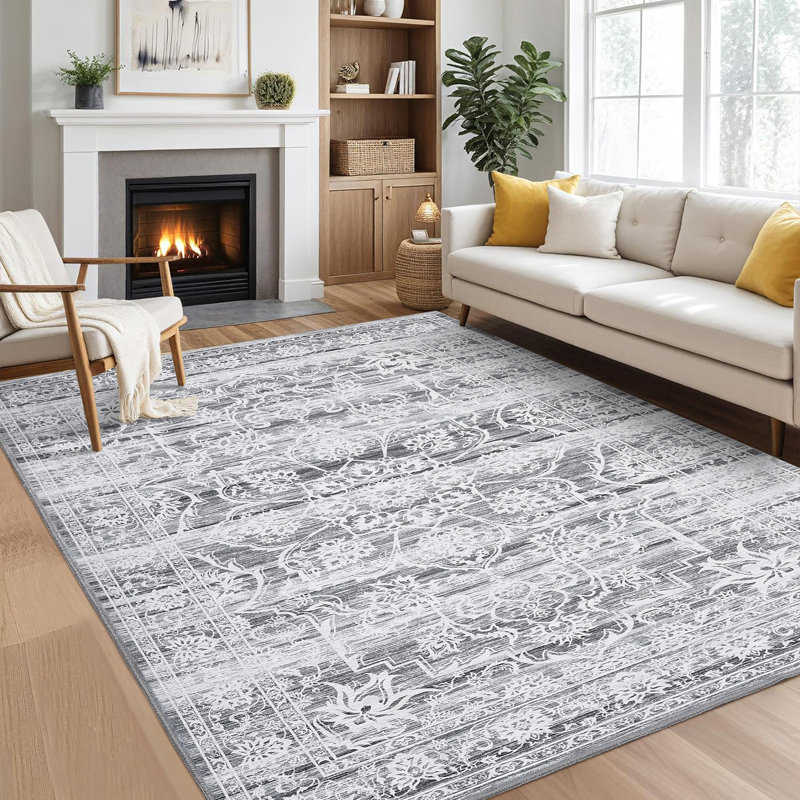 Oriental Machine Washable Rug for Living Room Dining Room Easy-Cleaning Floor Carpet with Rubber Backing for Bedroom Office Nursery Playroom
