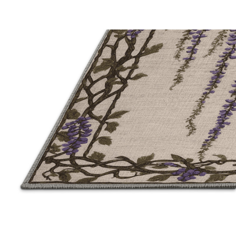 Machine Washable Botanical Gray Area Rug, Rectangle 3' x 5'