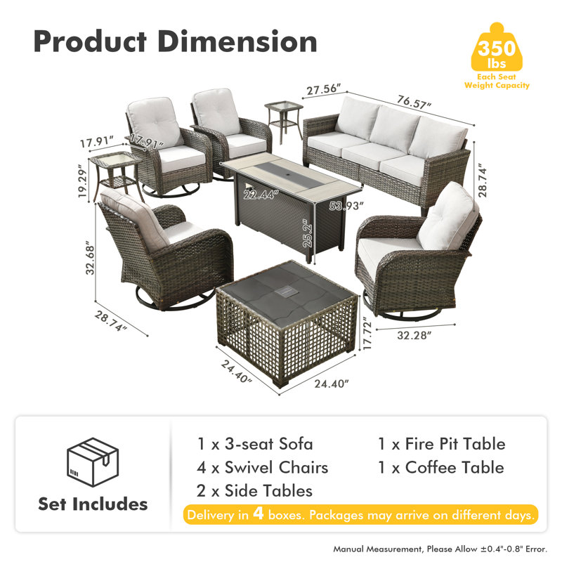 Ensemble de conversation d'extérieur 7 personnes avec chaises berçantes et pivotantes Jordanlee, Gris