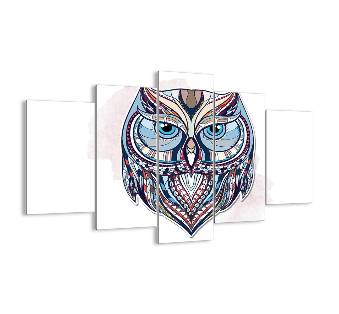 5-tlg. Glasbilder-Set - Grafikdruck „A Sophisticated Ornamental Owl”