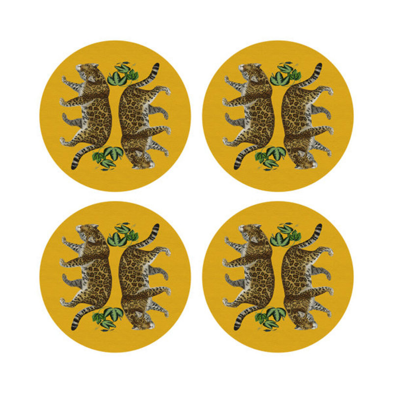 Leopard Placemat Set, Hot Yellow