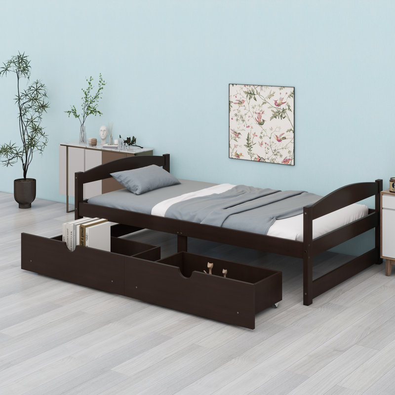Structure de lit plateforme avec tiroirs de rangement sous le lit, Espresso