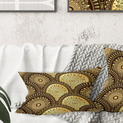 Golden Circular Pattern I - Mid-Century Modern Printed Throw Pillow