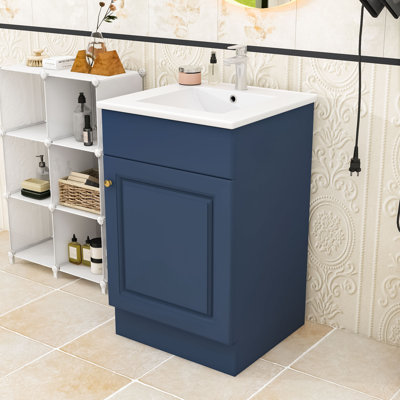 Armoire de salle de bain contemporaine simple avec lavabo en céramique, porte à fermeture douce et grand rangement