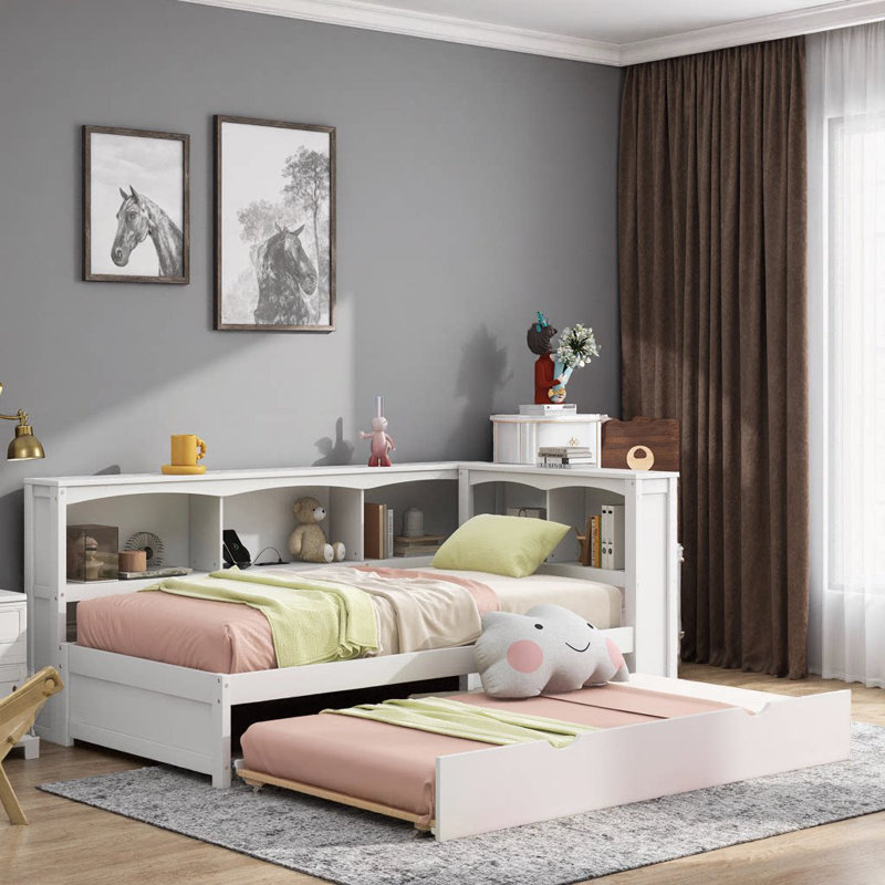 Twin Size White Daybed with Trundle, Storage Cabinets, USB Ports & Solid Wood Construction, White