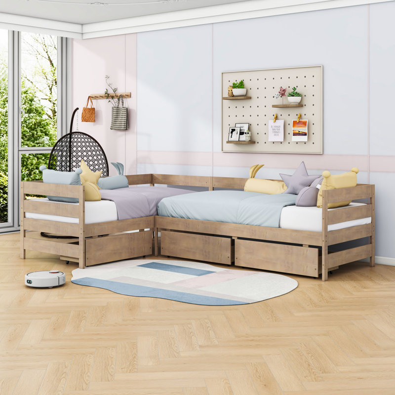 Lit plateforme simple avec trois tiroirs, Naturel