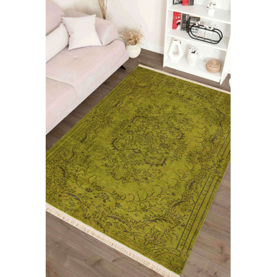 Tapis 100% coton chartreuse délavé à la machine 4 pi x 6 pi