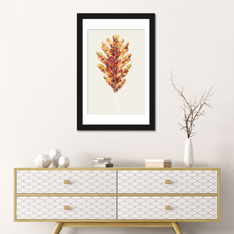 « i », impression sur toile Fall Mosaic Leaf, Papier avec cadre noir, Blanc, H 32 po x l 24 po x P 1 po