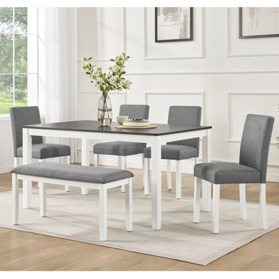 Ensemble de table de salle à manger 6 pièces avec banc et chaises, ensemble de table de salle à manger pour 6 personnes avec banc, ensemble de table de salle à manger en bois pour la cuisine, la salle à manger et deux tons
