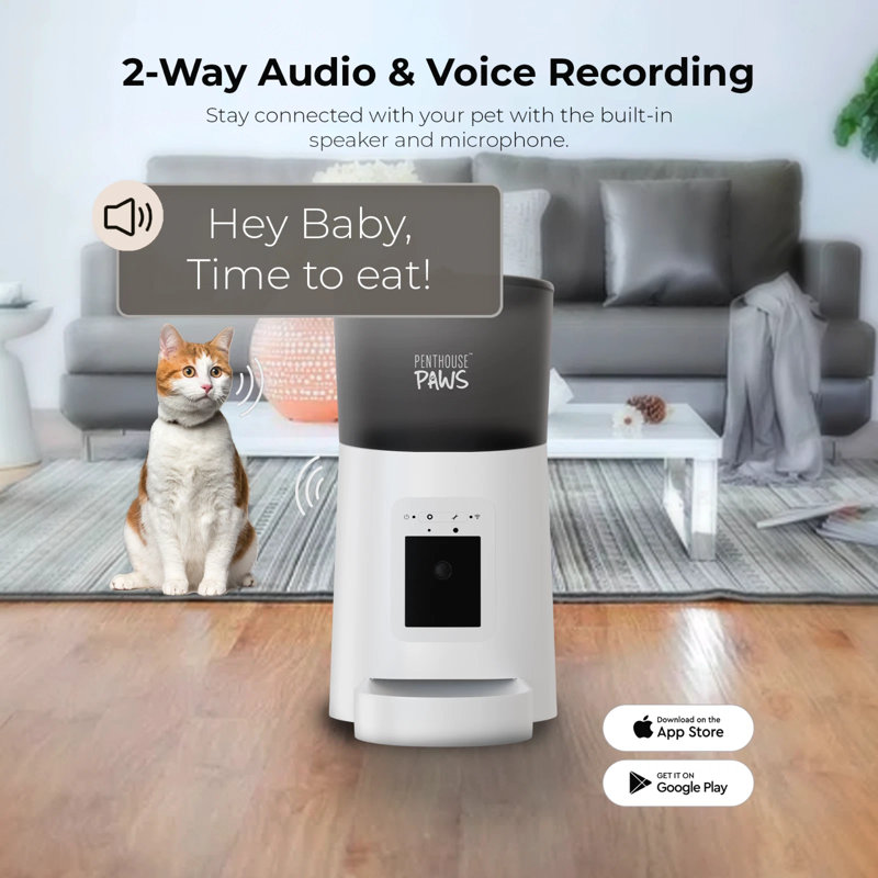Penthouse Paws Smart HD Automatic Pet Feeder, 6L Dry Food Capacity, 1080p Camera, 2-Way Audio, Scheduled Meals,  Backup Power, Easy to clean, Anti-Jam Design for Cat & Dog, White
