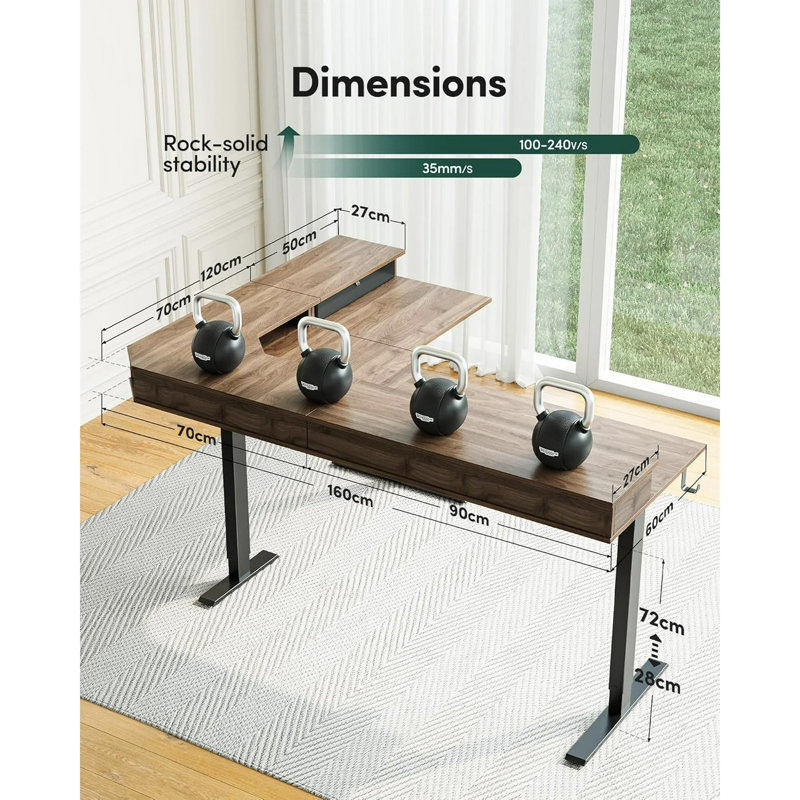 L-Shaped Electric Standing Desk With Drawers, Brown/Black
