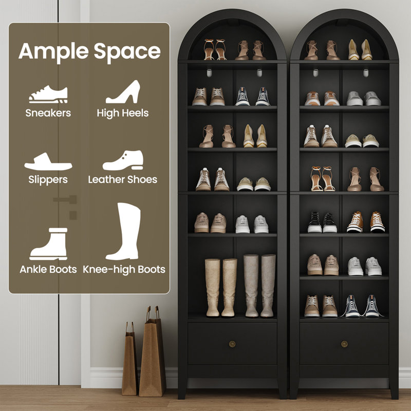 2PCS 71" Shoe Storage Cabinet With 1 Storage Drawer And 4 Adjustable Shelves for Living Room , Black