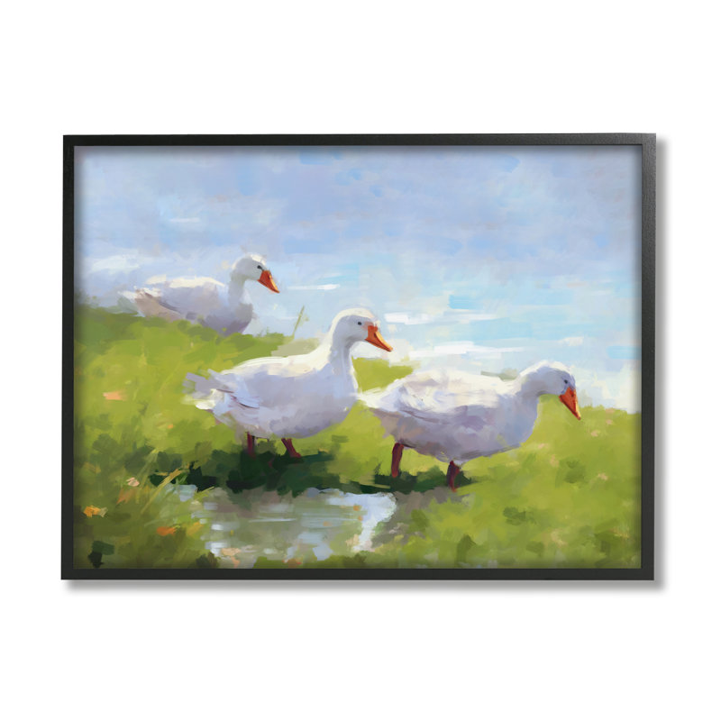 Az-075 - "Three Ducks Landscape" sur toile par Ziwei Li, Giclée encadrée noir minuit, H 24 po x l 30 po x P 1,5 po