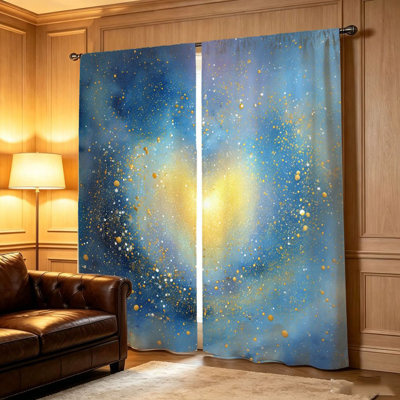 2Pcs Watercolor Galaxy Curtains, light filtering, abstract cosmic print, sunshade and privacy protection, rod-pocket design, suitable for living room, bedroom, teen, home decor
