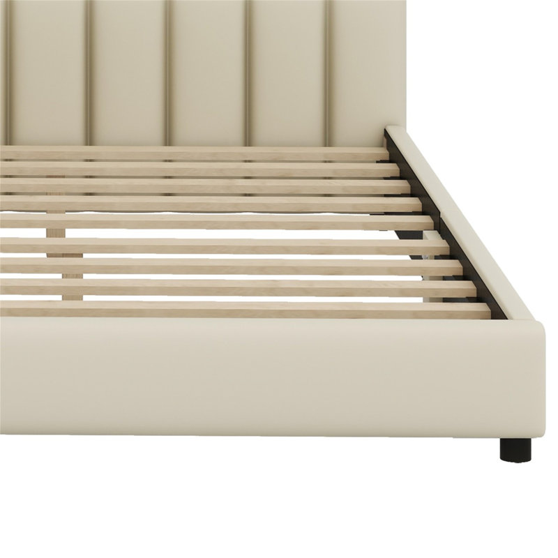 Upholstered Platform Bed, Mother & Child Bed, Beige
