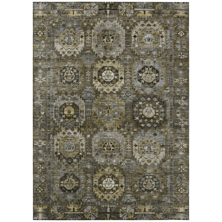 Machine Washable Indoor/Outdoor Xhevrie Mocha Rug