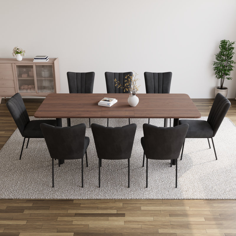 Ensemble de table de salle à manger extensible 63 po à 78,7 po, ensemble de table de salle à manger Mid-Century pour 6 à 8 personnes avec pieds en acier au carbone