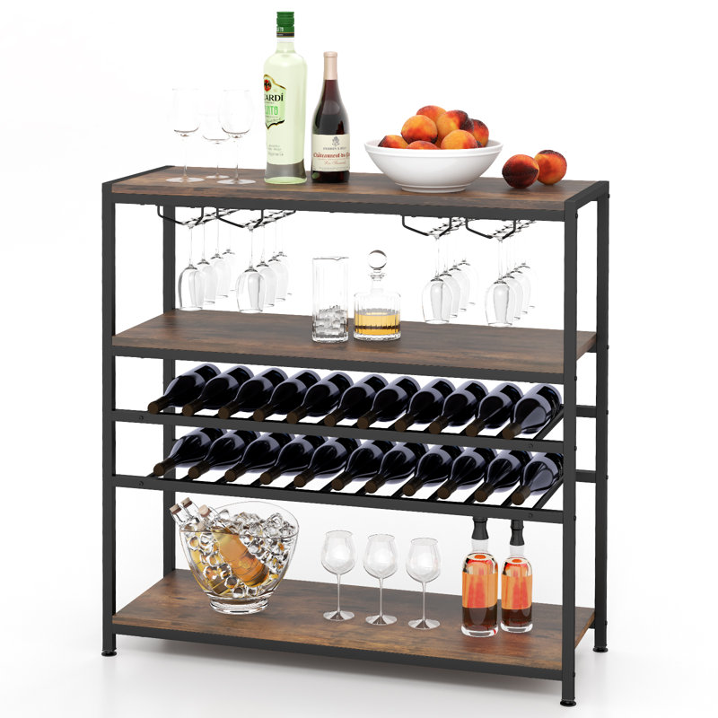 Shymier Floor Wine Bottle & Glass Rack in Brown