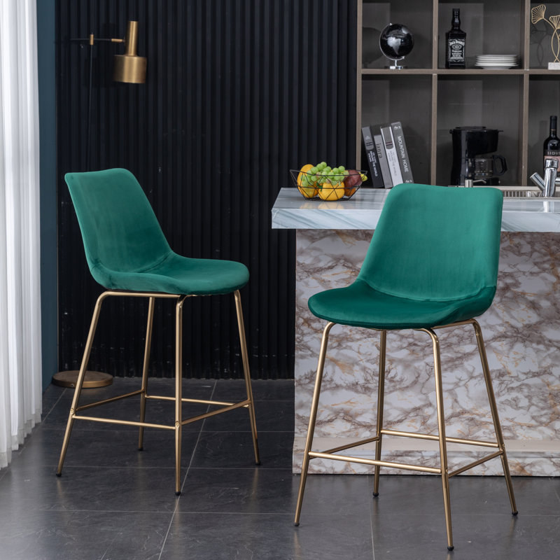 Osy Upholstered Counter Stool with Metal Frame, Green