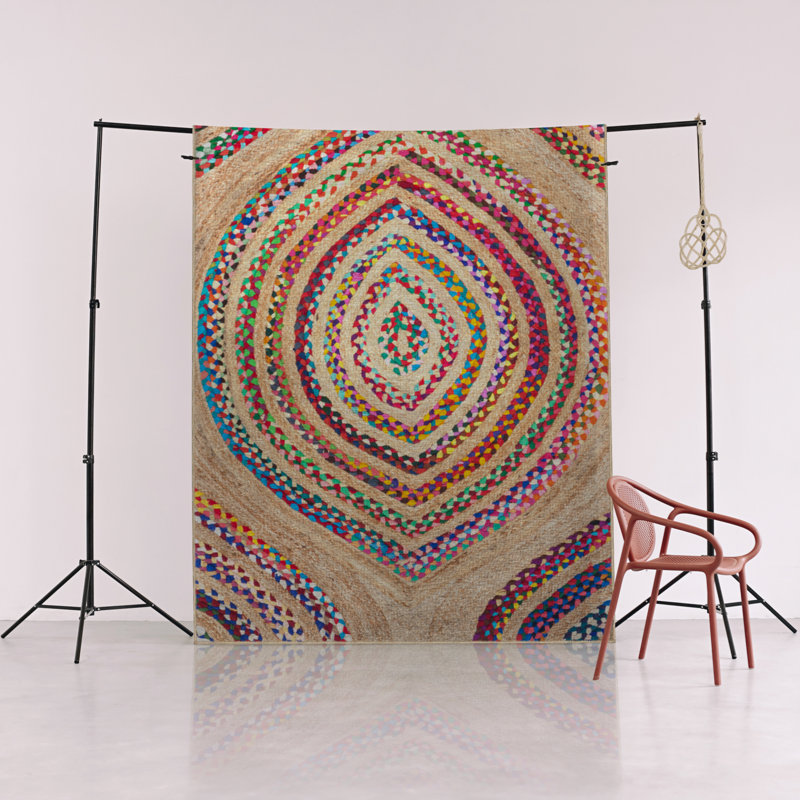 Tapis décoratif moderne à motif géométrique abstrait multicolore beige, Rectangle 4 pi 7,12 po x 6 pi 6,74 po