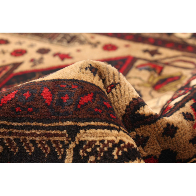 Tapis unique en laine noué à la main beige de 3 pi 1 po x 4 pi 9 po Teimani