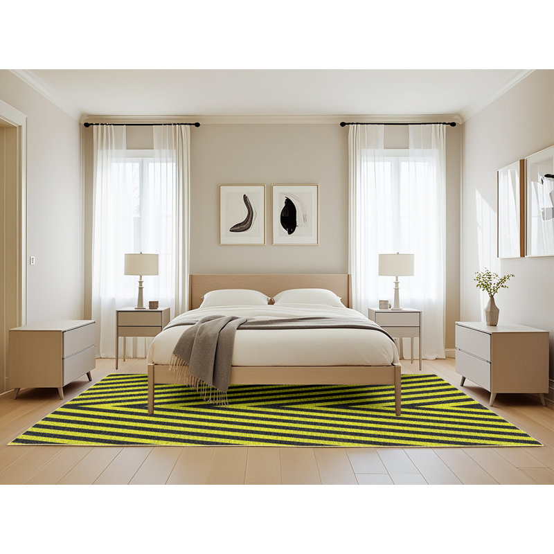 Tapis noir à chevrons Kinneret, Rectangle 5 pi x 8 pi