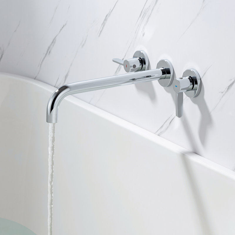 2 Handle Wall Roman Tub Faucet, Polished Chrome