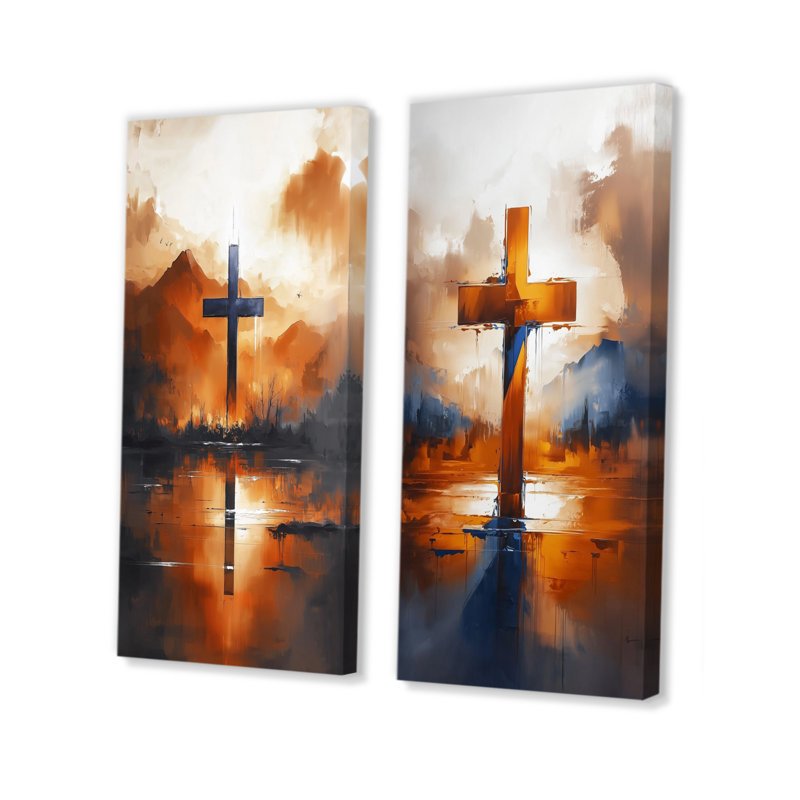 Minimalisme, rêve, croix chrétienne I - ensemble d'art mural 2 pièces, H 40 po x l 40 po, Toile tendue sur cadre