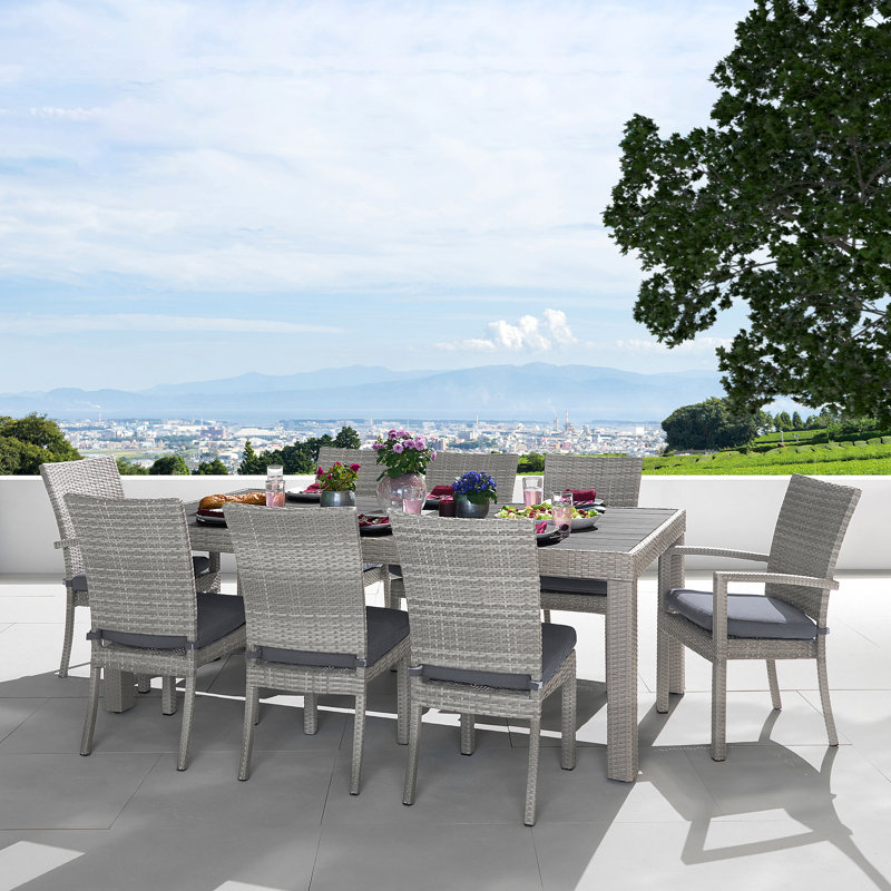 Cannes 9 Piece Dining Set with Cushions, Gray Frame/Stone Gray Canvas Cushion