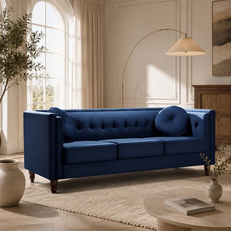 Canapé classique avec revêtement en velours froissé, Deep Blue Velvet