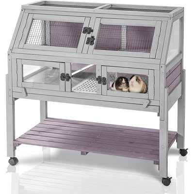 Guinea Pig Cages with Wheels, Large Hamster Cage with Anti-Chewing Ramp and Hideouts, Zinc Cool Plate, Plastic Floor, Deeper Leakproof Tray, Small Animal Cage for Indoor and Outdoor (Light Grey)