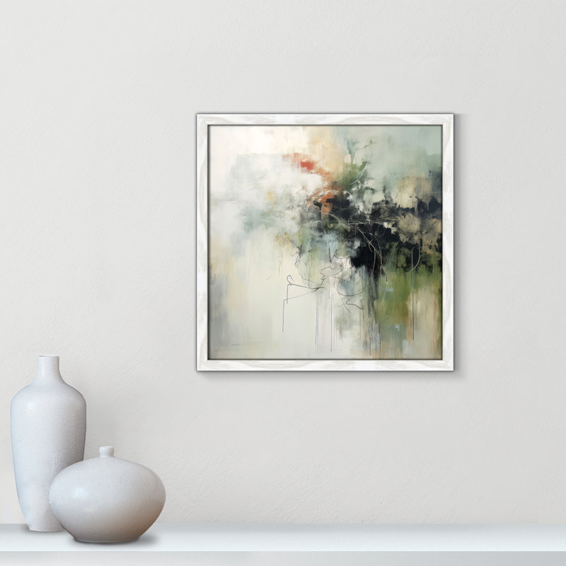 «Green Abstraction I Print» par Irena Orlov, Grain de bois blanc, L 17 po x H 17 po, Impression encadrée