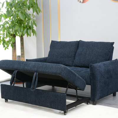 Futon Couch In Navy With Adjustable Back, Storage And Comfortable Fabric Soft Back & Feature