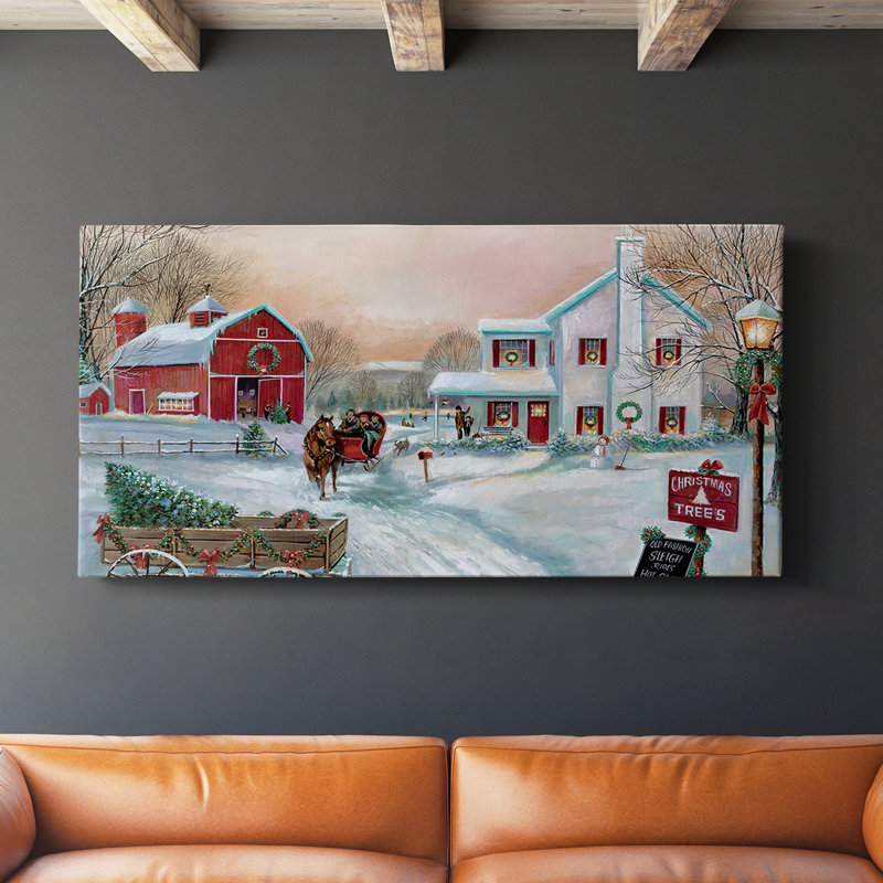 Ferme d'arbre de Noël - Toile tendue avec châssis - Prêt à accrocher, H 16 po x l 32 po
