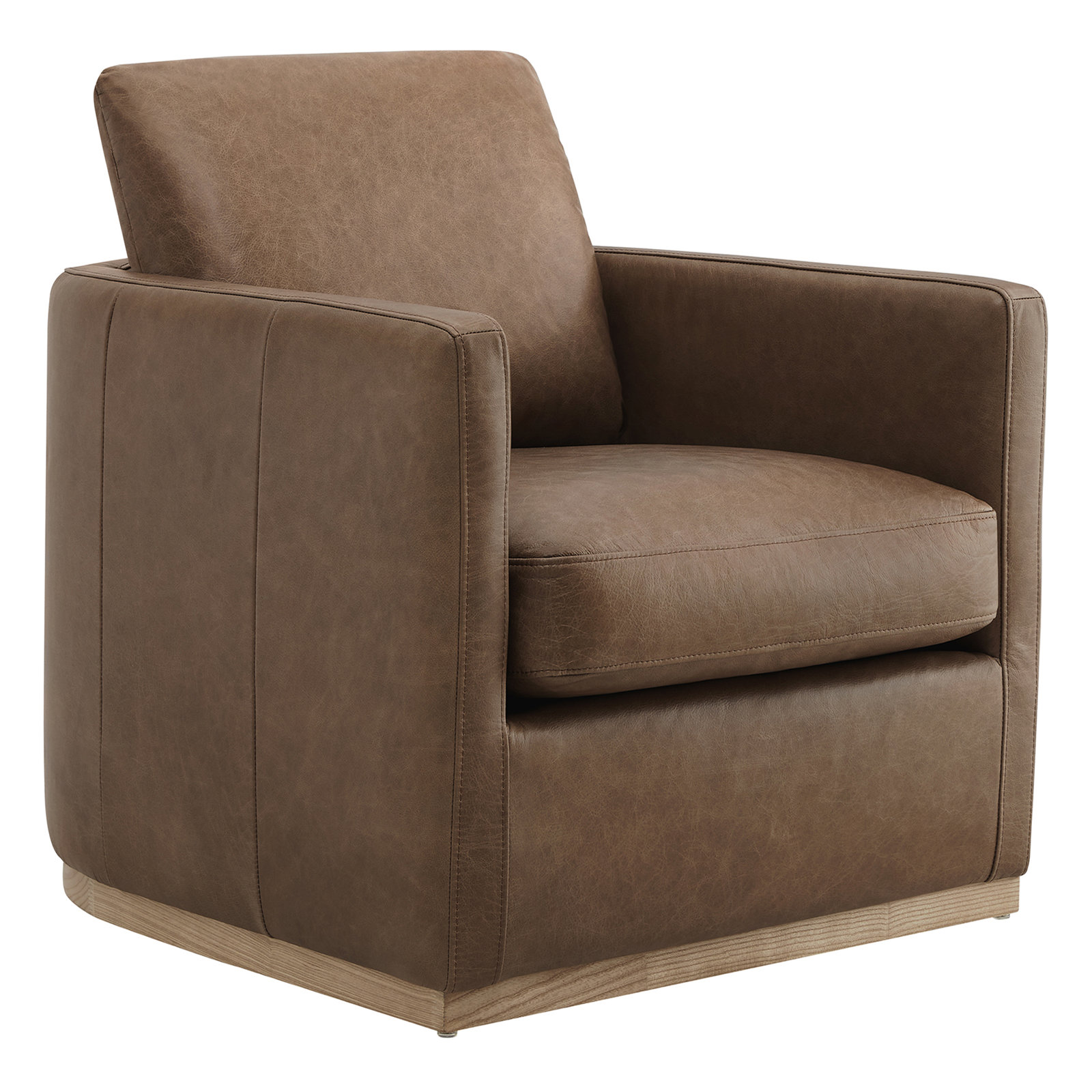 Bobbi Genuine Leather Swivel Armchair with Ottoman