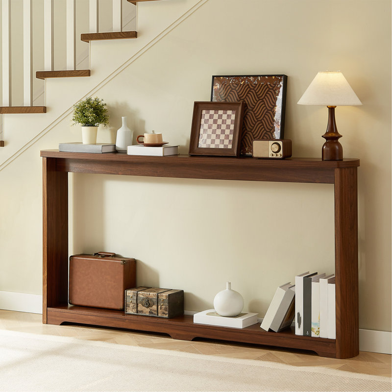  70.1 Inch Narrow Wave Curved Console Table, Wooden Storage Sofa Table with Thick Wear-Resistant Tabletop, Modern Retro Entryway Hallway Table for Living Room Office