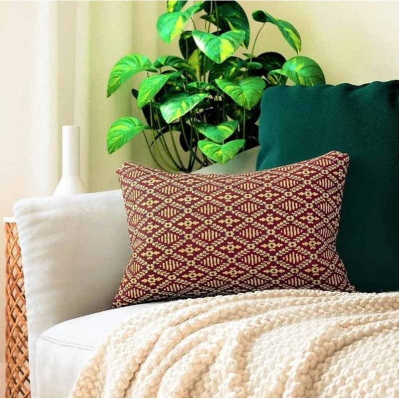Parsonsburg Indoor / Outdoor Rectangular Lumbar Cushion Cover, Burgundy, Geometric