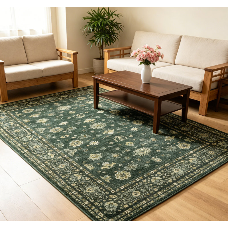 lxt-Boho Area Rug Living Room Rugs Floral Carpet Machine Washable Carpet Non Slip Rugs for Bedroom Dining Kitchen Office