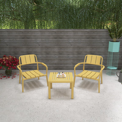 3 Piece PP Seating Group, 2 Chairs With Table, Indoor/Outdoor Multi-Purpose Furniture