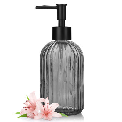13.5 oz Vertical Striped Glass Hand Soap Bottle