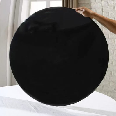 35.4 Inch Round Black Painting Tempered Glass Table Top, 3/8 Thick For Craft Aesthetic Appeal