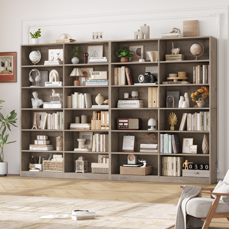 Bibliothèque standard double en bois 74,3 "H x 47,2" l 6 niveaux, Gris délavé