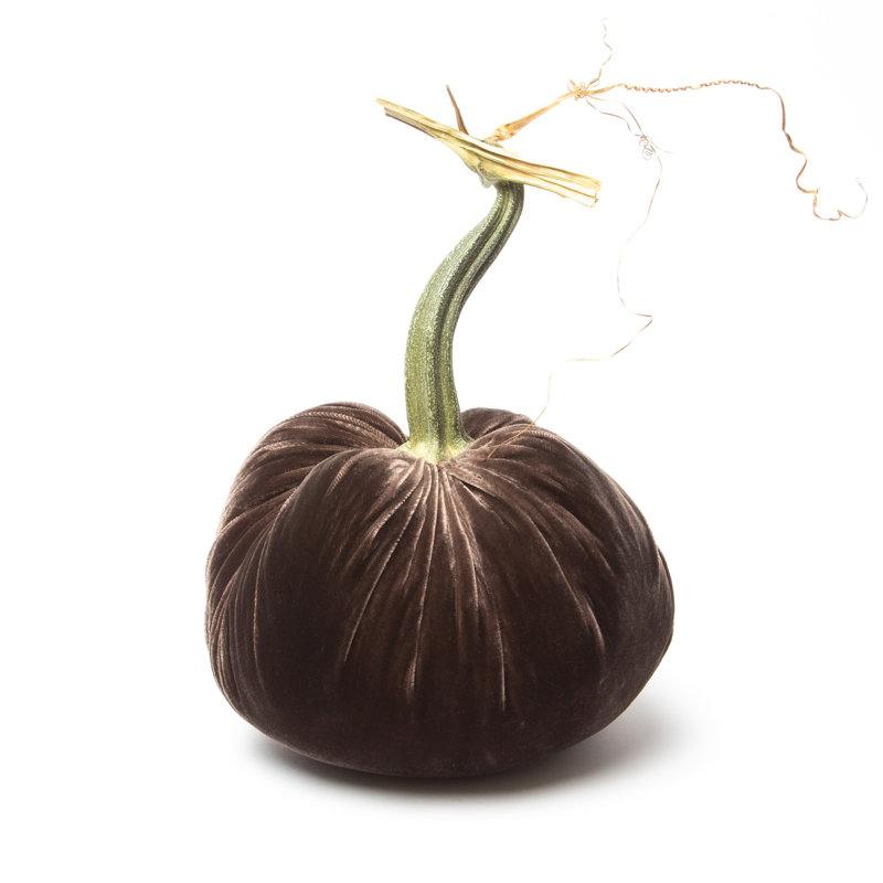 Espresso Silk Velvet Pumpkin, 9" H x 8" W x 8" D