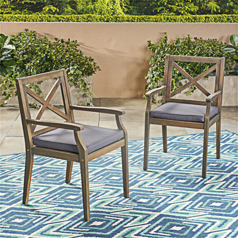 Ensemble de 2 chaises de salle à manger avec coussins, Gris, Gris