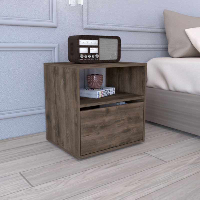 Table de chevet H 20 po, plateau supérieur, tablette ouverte, une armoire